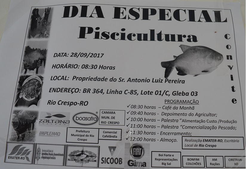 Rio Crespo: Dia especial de Piscicultura será realizado no município