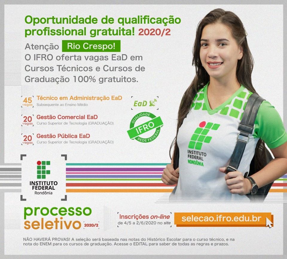 Rio Crespo> Processo seletivo oferece vagas para cursos técnicos e graduação.