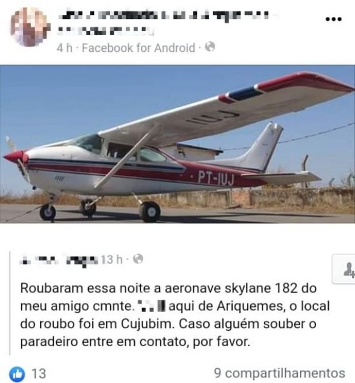 Avião é roubado e seis pessoas são feitas reféns em Cujubim, RO