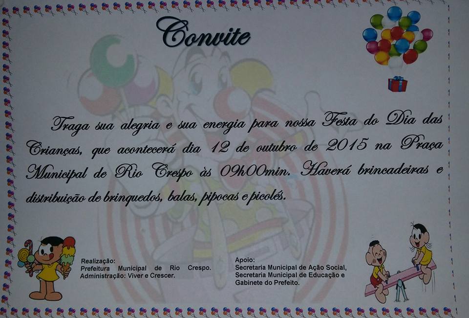 Rio Crespo: Prefeitura realizará festa em comemoração ao dia das crianças