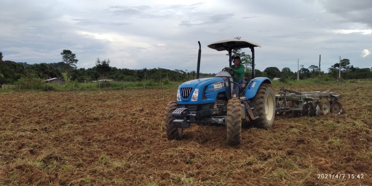 Rio Crespo:  Secretaria de Agricultura faz gradiação em propriedade rural  para criador de suínos.