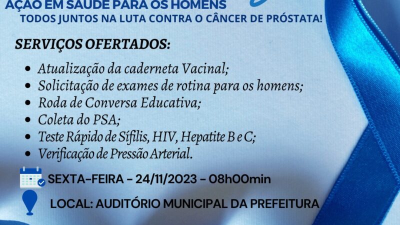 Rio Crespo: Em alusivo ao “Novembro Azul” Secretaria de saúde disponibilizará atendimentos médico para todos os homens do município.