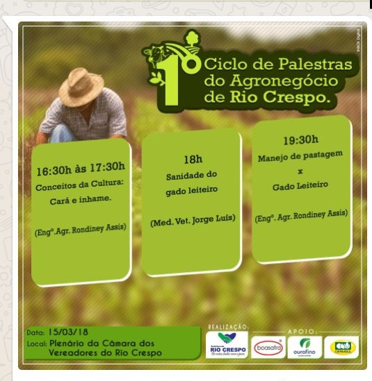 Rio Crespo: Através de fortes  parcerias  Prefeitura e  Secretaria de Agricultura realiza  o 1º “Ciclo de Palestras  voltadas para o Agronegócio”