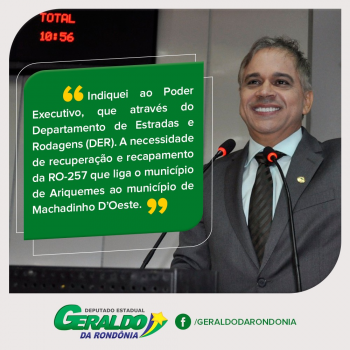 Deputado Geraldo da Rondônia solicita recuperação de estradas e ponte